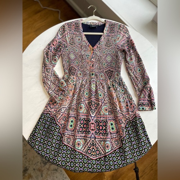 Anthropologie Maeve Multicolor Bohemian Floral Smocked Mini Dress Small - Picture 6 of 8